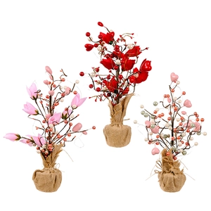 Illuminated tulip trees with heart beads and burlap base for Mother's Day decor
