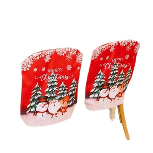 Red Christmas chair cover set with Santa Claus and Snowman prints and Merry Christmas text