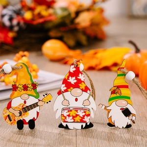 Dreiteiliges Set Herbst-Gnome Holzanhänger mit Musikinstrumenten und Ahornblatt-Dekor