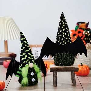 Halloween gnome plush set with bat wings and green beard for holiday home decoration