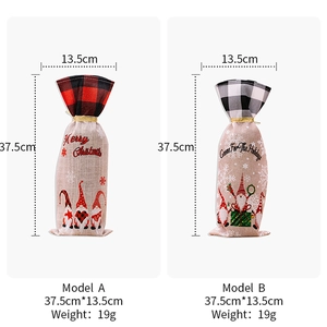 Christmas gnome wine bottle bags with plaid collar and Merry Christmas print