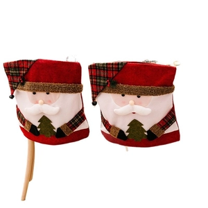 Christmas chair back covers with 3D Santa Claus figure and red plaid festive patterns
