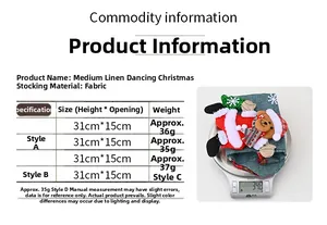 Size chart showing dimensions 31x15cm and 35g weight for linen Christmas stockings