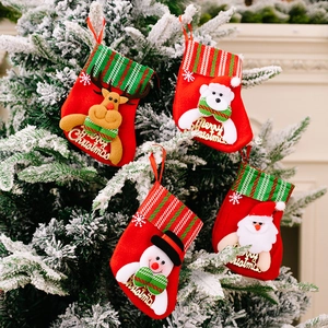 Mini Chaussettes de Noël 3D Dessin Animé Père Noël Bonhomme de Neige Renne Ours Ornements Suspendus Pour Décoration Arbre