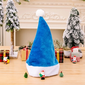Premium Blue Plush Christmas Hat Soft Faux Fur Santa Hat For Adults Festive Holiday Party Decoration Costume Accessory