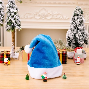 Premium royal blue plush Christmas hat with white faux fur trim and pom pom