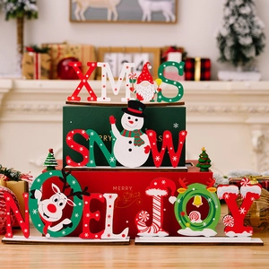 Christmas Wooden Desktop Ornament Cartoon Gnome Snowman Reindeer Letter Sign XMAS NOEL JOY SNOW Tabletop Holiday Decor