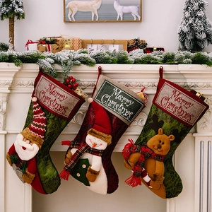 Large Christmas Stocking 3D Santa Snowman Reindeer Doll Xmas Hanging Decoration For Home Mantle Fireplace Holiday Gift Bag