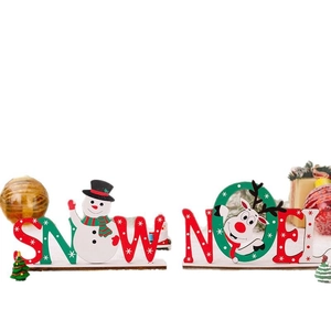 Christmas wooden SNOW and NOEL table decorations with snowman and reindeer characters