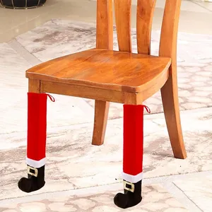 Christmas chair leg covers in red elf boot design with gold buckles and faux fur trim