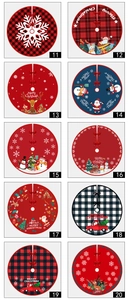 Grid view of various 90cm Christmas tree skirts with festive reindeer and snowman patterns