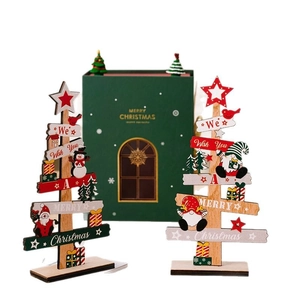 Décorations de table de Noël en bois avec Père Noël et bonhomme de neige en boîte