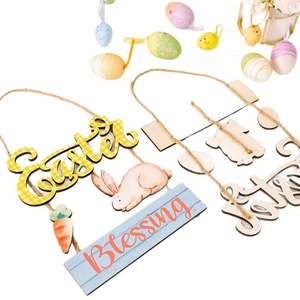 Easter wooden hanging ornaments with bunny plaid letters and rustic jute ropes