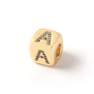 Goldener Zirkonia-Würfelanhänger mit Buchstabe A und Mikro-Pavé für Hip-Hop-Halsketten