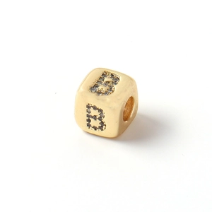 Goldener Würfelanhänger mit Buchstabe B und Zirkonia für Hip-Hop-Schmuckzubehör