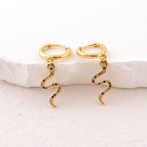 Orecchini a Cerchio a Forma di Serpente in Rame Placcato Oro 18K Con Zirconia Colorata Intarsiata Gioielli di Lusso per Donna