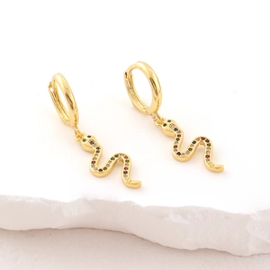 Orecchini a serpente placcati oro 18k con micro-intarsi di zirconi colorati