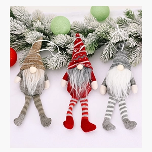 Three-piece Christmas gnome set with hanging ropes, knitted hats and long dangling legs