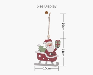 Size display of wooden Santa Claus on sleigh Christmas ornament with dimensions