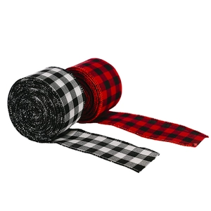Classic red black and white buffalo plaid ribbons for Christmas gift wrapping and DIY crafts