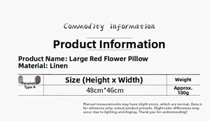 Detailed size chart for Christmas red flower pillow case with fabric specifications