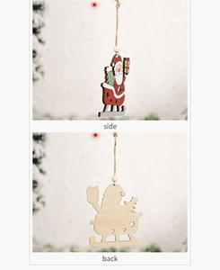 Detail of wooden Santa sled ornament showing colorful side and natural wood back