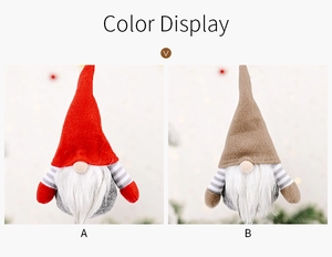 Christmas striped gnome plush ornaments in red and brown colors for festive display