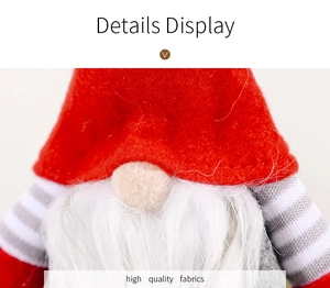 Close-up of Christmas gnome detail showing high quality striped fabrics and soft beard