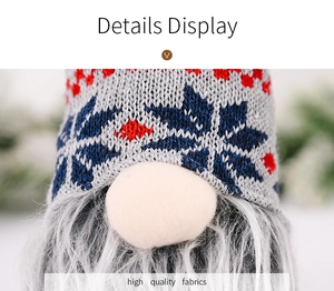 Detail showing high-quality knitted hat with snowflake patterns and grey gnome beard