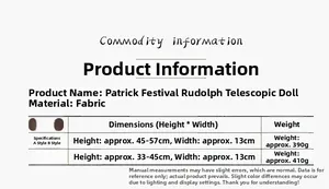 Size chart showing St. Patrick’s Day gnome doll dimensions and retractable height details