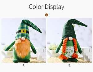 Detailed comparison of St. Patrick's Day gnomes with green hats and orange beards