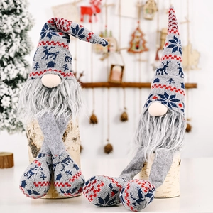 Long Legged Christmas Gnome Plush Decoration Knitted Grey Forest Tomte Doll Reindeer Snowflake Pattern For Festive Home Decor