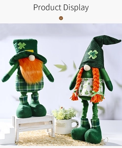 Detail of St. Patrick's Day gnomes with green hats and lucky shamrock patterns