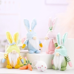 Set of four pastel Easter gnome plush dolls with bunny ears for holiday party decoration