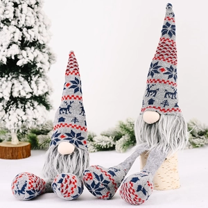Knitted Christmas Gnomes set with Nordic snowflake patterns and grey plush beards