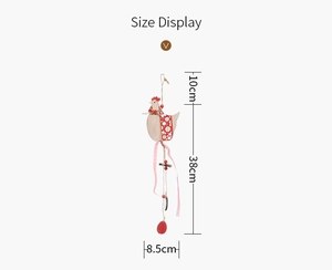 Detailed size display of a wooden Easter rooster pendant with red polka dots and ribbon
