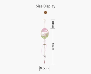 Size display for wooden Easter egg pendant with rooster illustration and pink ribbons