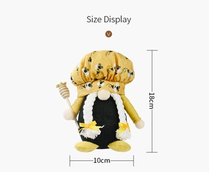 Size display of a yellow bee gnome plush doll with dimensions showing 18cm height