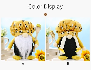 Bee gnomes set with wooden spoon and honey dipper showing chef hat flower patterns