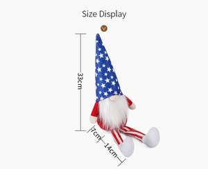 Dimensions du gnome en peluche du Jour de l'Indépendance avec bonnet étoilé et pattes
