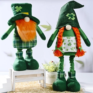 St. Patrick's Day gnome dolls with green clover patterns and adjustable telescopic legs