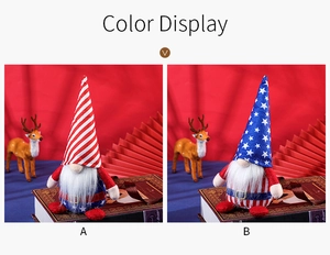 Detail view of Independence Day gnomes with stars and stripes patterns on red background