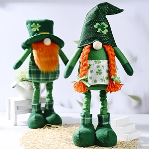 Standing St. Patrick's Day gnomes with telescopic legs and green shamrock hats