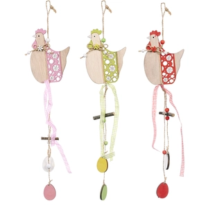 Easter Wooden Rooster Pendant Hollow Out Chicken Hanging Ornament With Plaid Ribbon Wood Beads Egg For Home Party Decor
