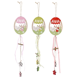 Easter Wood Egg Rooster Chick Hanging Pendant Festive Hollow Design Ribbon Bead Ornament Pink Green Red Holiday Decor