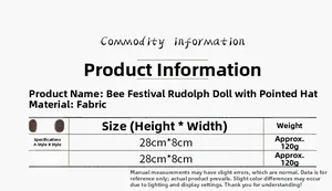Size chart showing height 28cm and width 8cm for bee festival gnome plush doll