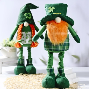 Standing St. Patrick's Day gnomes plush decor with green hats and shamrock patterns