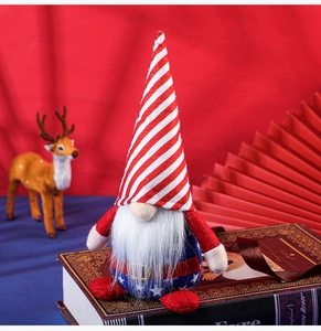 Detail of USA Independence Day gnome with red striped hat and blue star pattern body