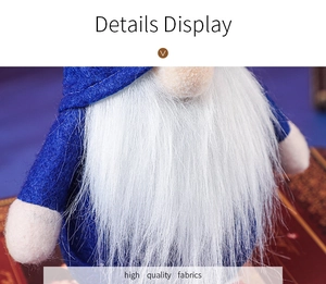Gros plan détaillé du tissu en feutre bleu et de la texture de barbe blanche du gnome