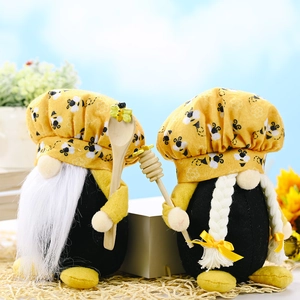 Bee Theme Gnome Plush Chef Hat Rudolph Doll Scandinavian Table Decor For Home Kitchen Spring Gift Yellow Black